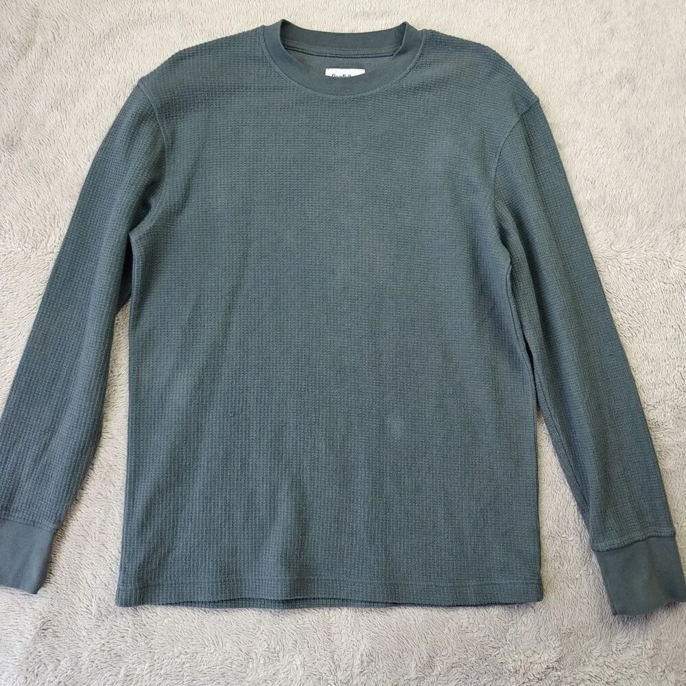 Goodfellow Bundle 2pc Men's M Green Waffle Sweater Long Sleeve Shirt Minimalist